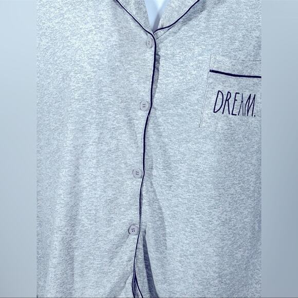 Rae Dunn Dream Heather Gray Long Sleeve Button Front Pajama Shirt Size Large - Picture 7 of 13
